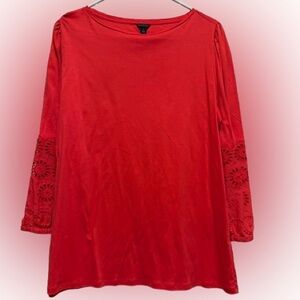 Ann Taylor Red Eyelet-Sleeve Long Sleeve Tunic